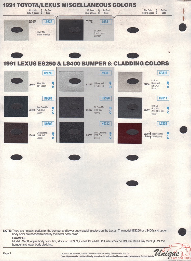 1991 Toyota Paint Charts DuPont 4